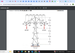 )A design model for a transmission line tower is shown in the gure. Members GH, FG, OP and NO are insulated cables; all other members are steel bars. For the loading shown, compute the forces in members FI, FJ, EJ, EK and ER.