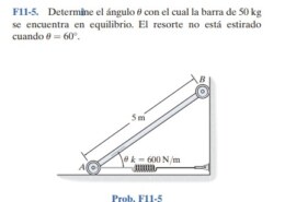 Determine the angle ? where the 50-kg bar is in equilibrium. The spring is unstretched at ? = 60?. There are more than one angles, i need all of them.