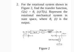 For the rotational system shown in Figure P2.22, find the transfer function, G(s) = 0l(s)/T(s). [Sec- tion: 2.7] 2 N-m-s/rad 3 N-m/rad N2= 33 1 kg-m2 HU 00002N3 = 50 nT(1) ne (1) A N, = 11 N4= 101 0.04 N-m-s/rad
