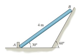 5–27. Determine the reactions acting on the smooth  uniform bar, which has a mass of 20 kg.