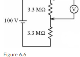 See Figure 6.6. Compute the voltage reading if a digital multimeter with 11 MΩ internal resistance is used.