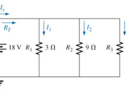 For the network: A) Find the current through each branch. B) Find the total resistance. C) Calculate Is using the result of part (b). D) Find the source current using the result of part (a). E)Compare the results of parts (c) and (d).
